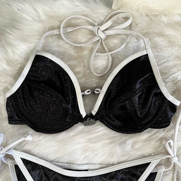 NEW Mossimo Two Tone Contrast Push Up Bikini Bathing Suit Swim Top Black XS NWOT - Picture 1 of 13